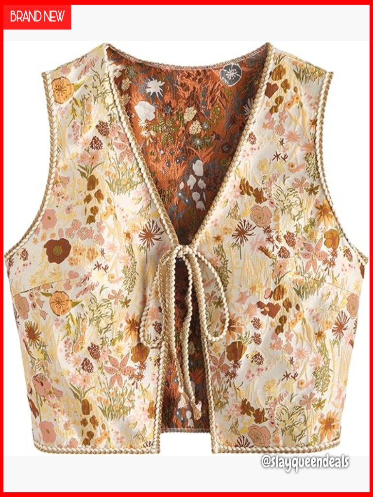 Sleeveless Floral Tie Front Crop Vest Top Casual Trendy